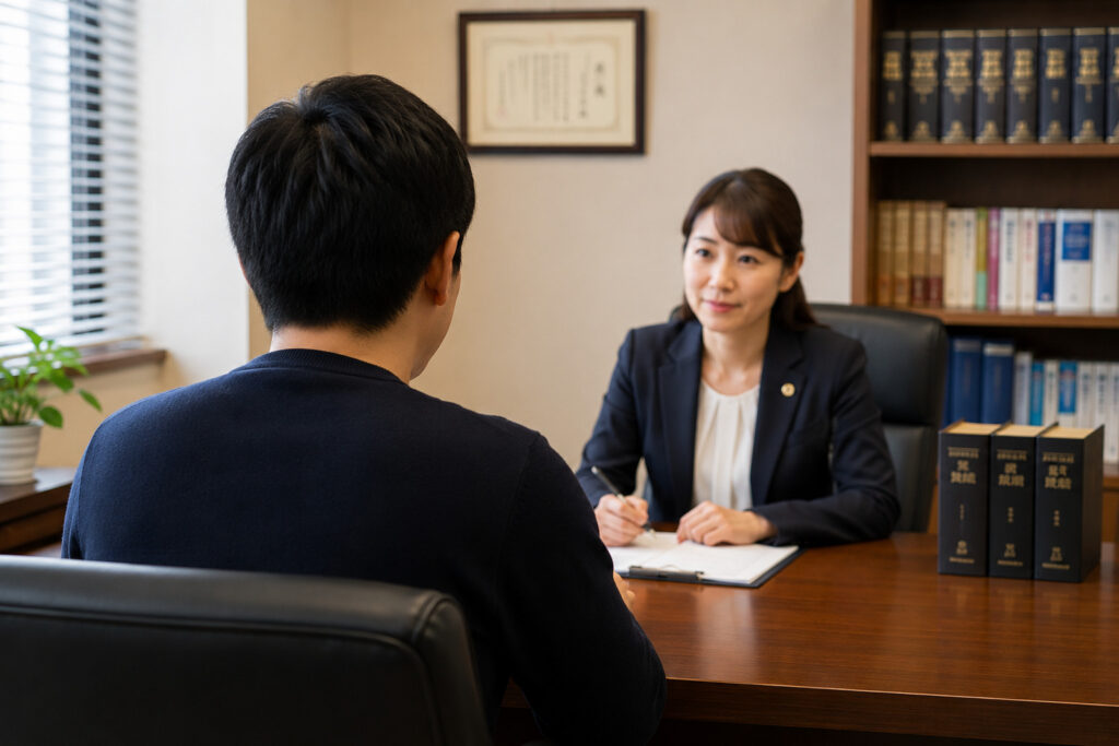 弁護士に相談している男性の後ろ姿