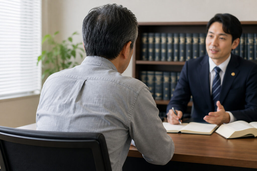 弁護士に相談している男性