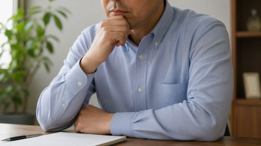 考え事をしている男性
