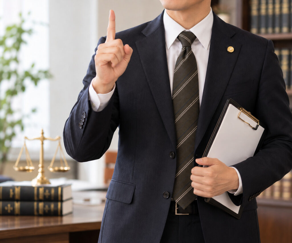 弁護士が人差し指を立てている様子